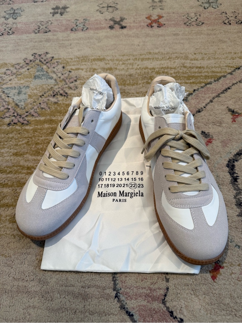 Maison Margiela Men’s Replica Low-Top Sneakers — White & Light Gray